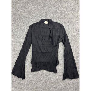 Nara Maglie Long Sleeve Blouse Women's IV 4 Black Flare V Neck Textured Italy